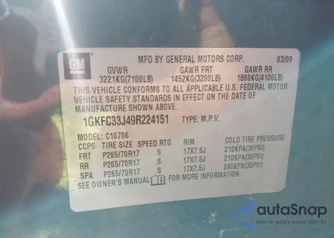 2009 GMC Yukon Slt2 from USA, damaged, VIN 1GKFC33J49R224151